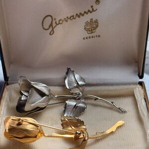 Silver and Gold Rose Brooch Set (Giovanni) signed